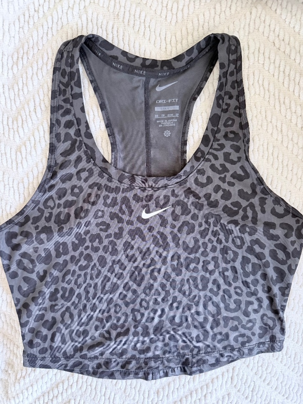 Nike Dri-FIT Leopard Print Cropped Tank Top Racerback Gray XS